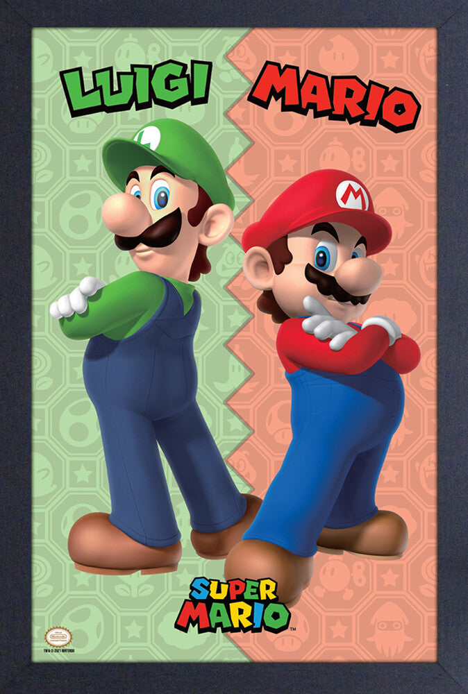 Mario Luigi Duo Framed Wall Art - Brushed Finish 18'