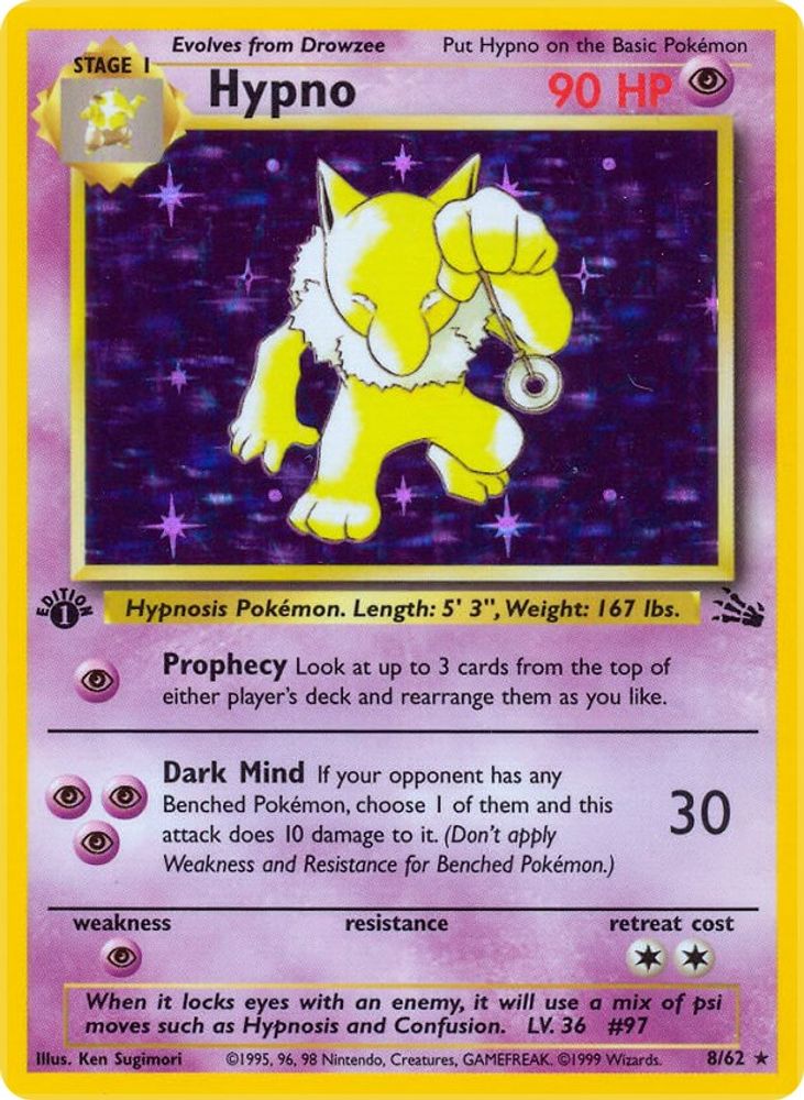 Hypno 008/062 - 1st Edition Holofoil Fossil - Holo Rare