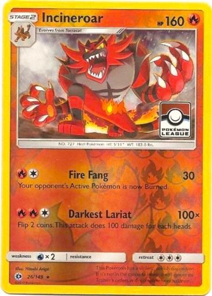 Incineroar (26/149) (League Promo) [Sun & Moon: Base Set]