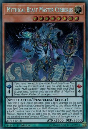 Mythical Beast Master Cerberus [MP18-EN185] Secret Rare