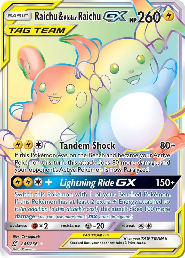 Raichu & Alolan Raichu GX (241/236) [Sun & Moon: Unified Minds]