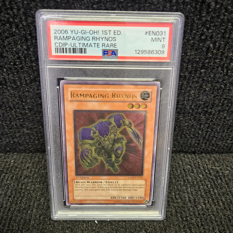 GRADED [PSA 9] 2006 YU-GI-OH! CDIP-CYBERDARK IMPACT #EN031 RAMPAGING RHYNOS CDIP-ULTIMATE RARE