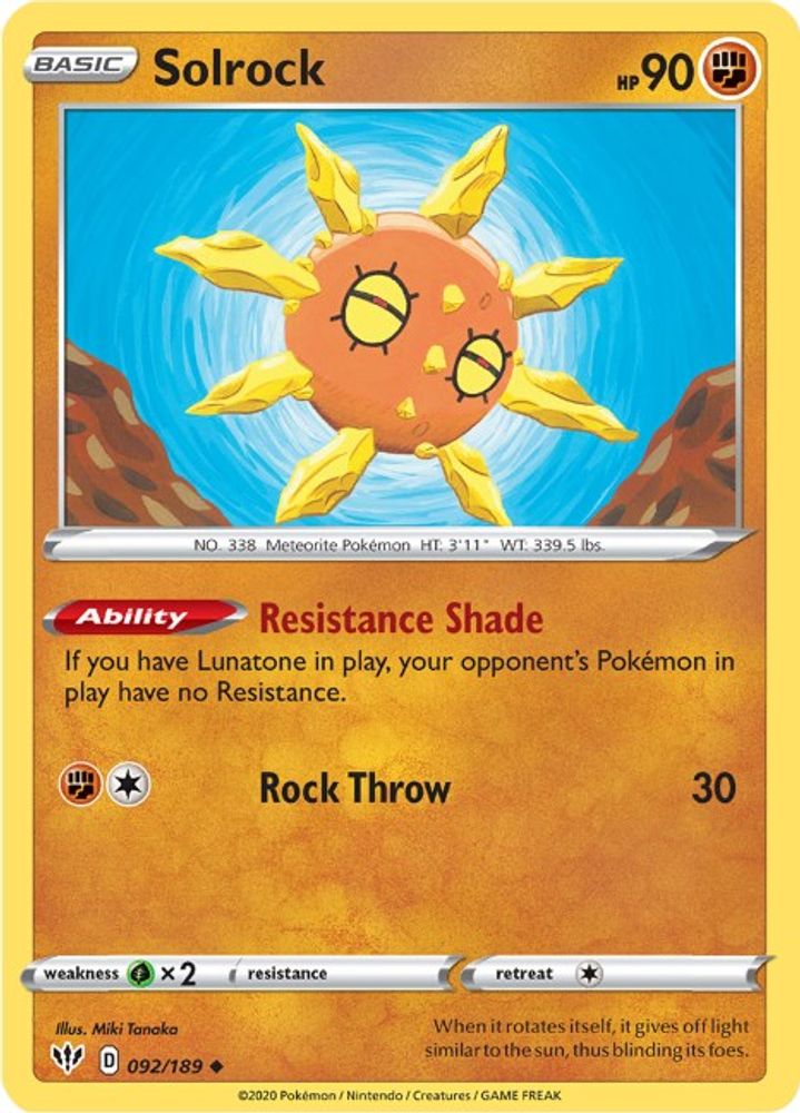 Solrock (092/189) [Sword & Shield: Darkness Ablaze]