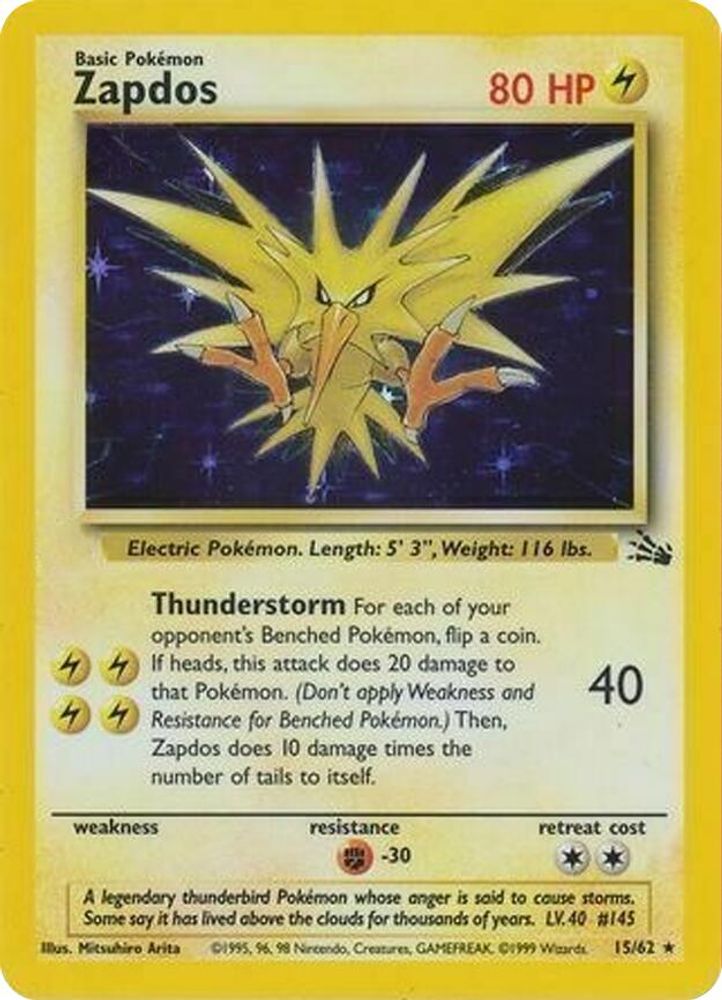 Zapdos (15/62) (Cosmos Holo) [Fossil 1st Edition]