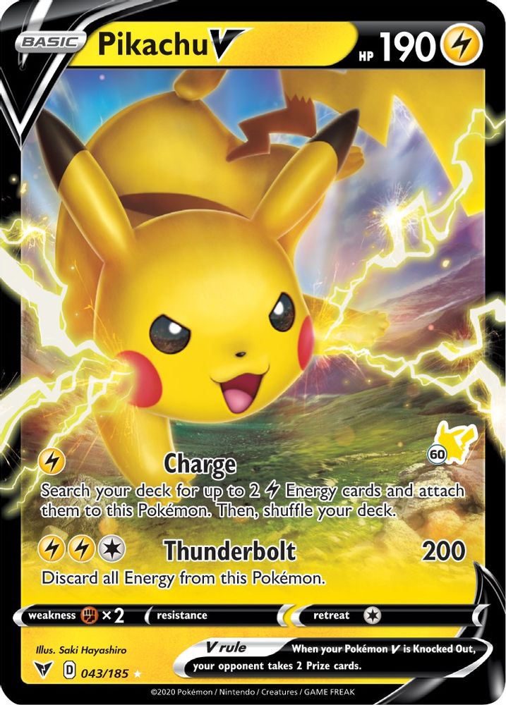Pikachu V (043/185) (Pikachu Stamp #60) [Battle Academy 2022]