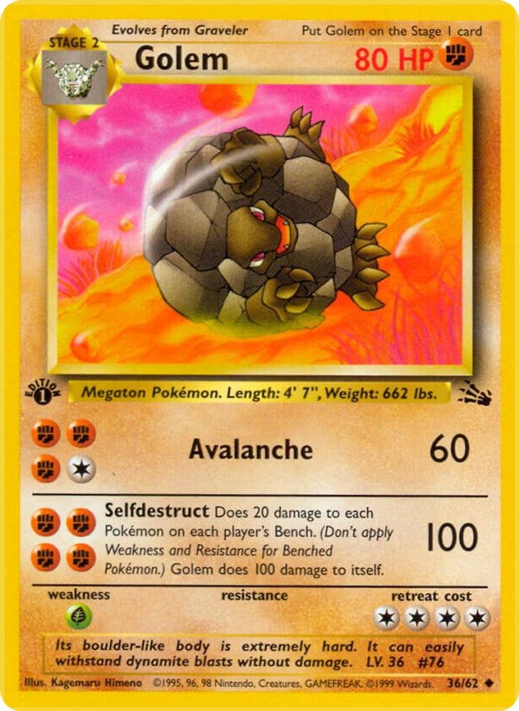 Golem 036/062 - 1st Edition Fossil - Uncommon