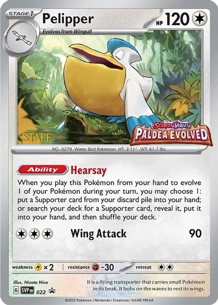 Pelipper (022) (Staff) [Scarlet & Violet: Black Star Promos]