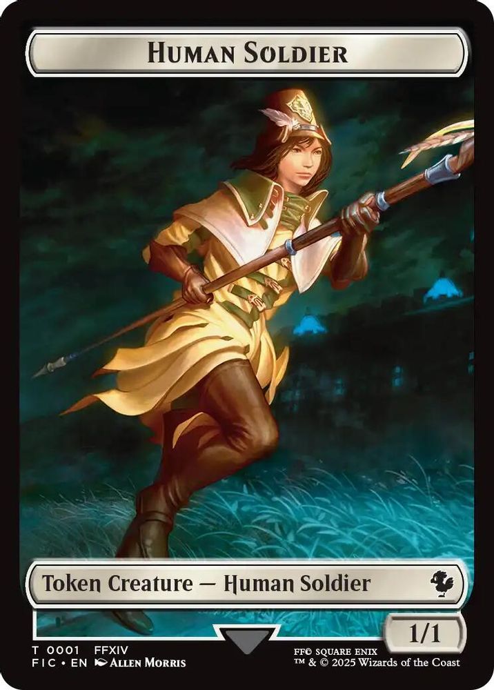 Human Soldier // Hero (0033) Double-Sided Token (Surge Foil) [FINAL FANTASY Commander Tokens]