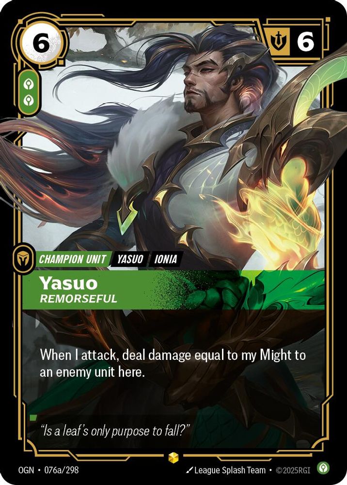 Yasuo - Remorseful (Alternate Art) (076a/298) - [Origins Foil] (Riftbound TCG)