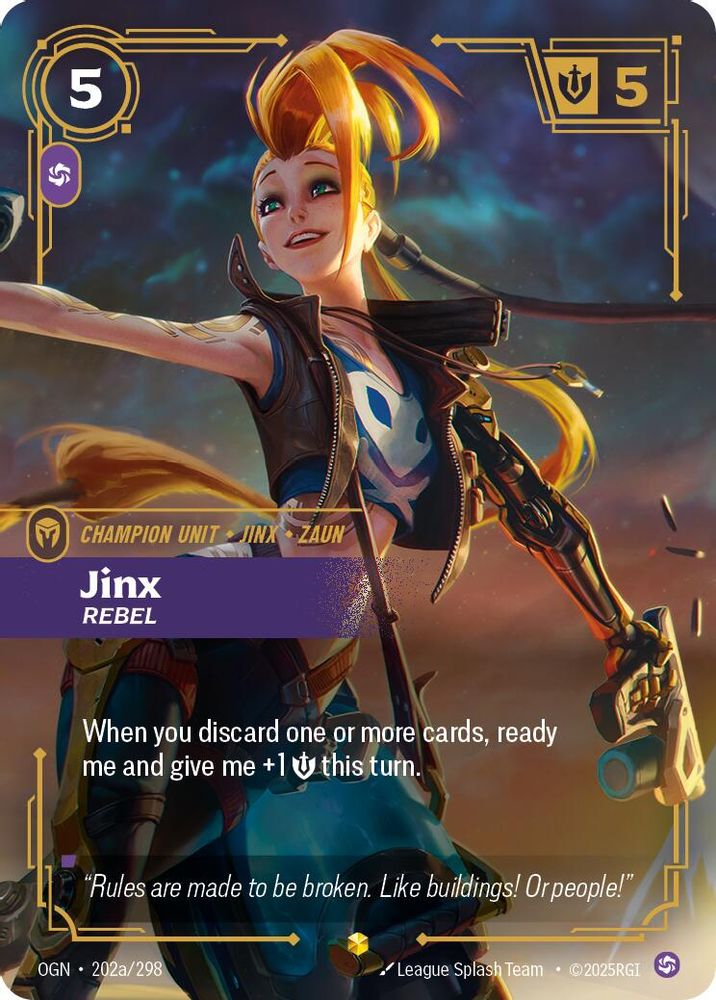 Jinx - Rebel (Alternate Art) (202a/298) - [Origins Foil] (Riftbound TCG)