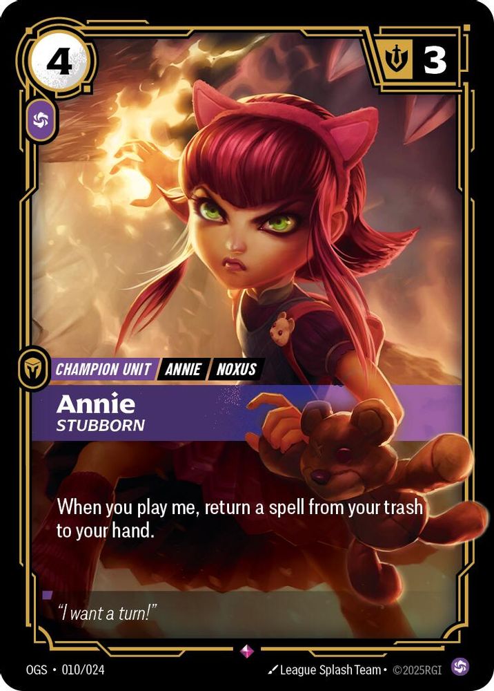 Annie - Stubborn (010/024) - [Origins Proving Grounds ] (Riftbound TCG)