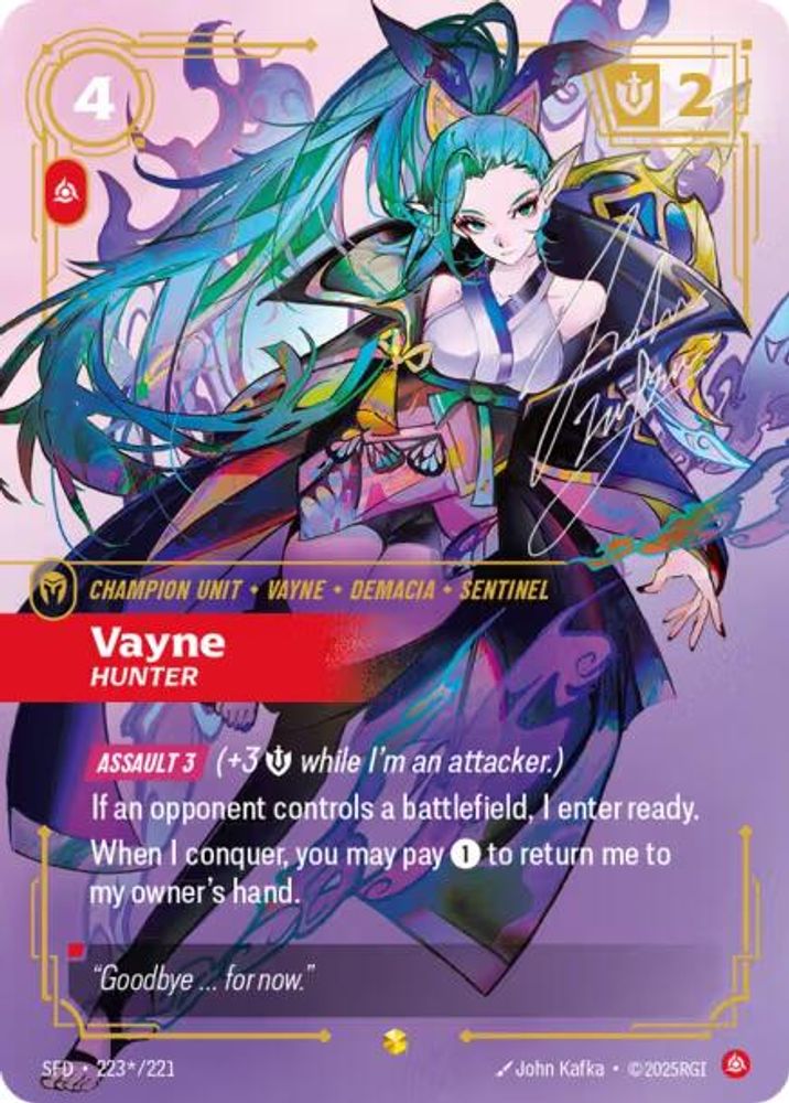 Vayne - Hunter (Signature) (223*/221) - [Spiritforged Foil] (Riftbound TCG)