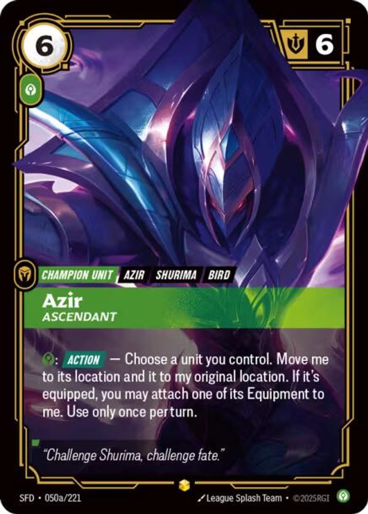 Azir - Ascendant (Alternate Art) (050a/221) - [Spiritforged Foil] (Riftbound TCG)
