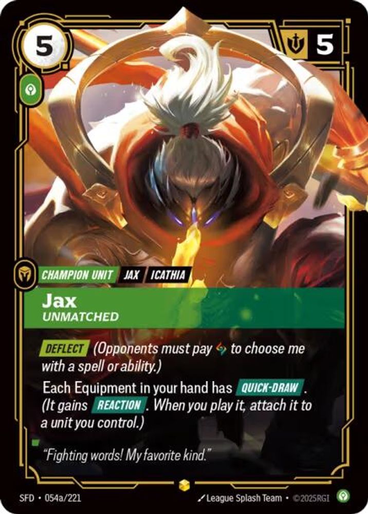 Jax - Unmatched (Alternate Art) (054a/221) - [Spiritforged Foil] (Riftbound TCG)