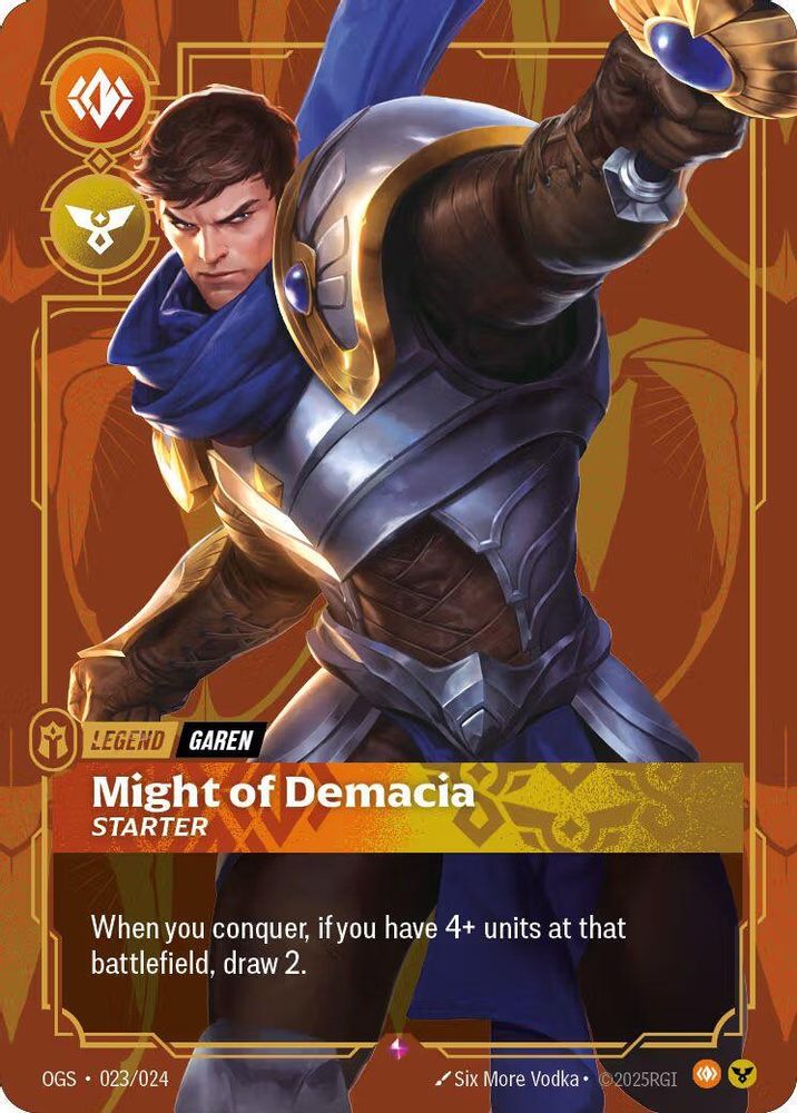 Garen - Might of Demacia (Metal) (023/024) - [Riftbound Organized Play Promotional Cards Foil] (Riftbound TCG)