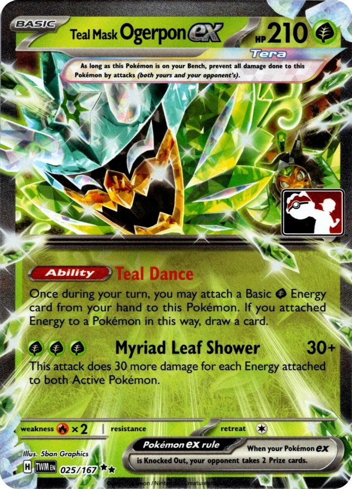Teal Mask Ogerpon ex (Prize Pack Series ) 025/167 - Holofoil Prize Pack Series Cards - Double Rare