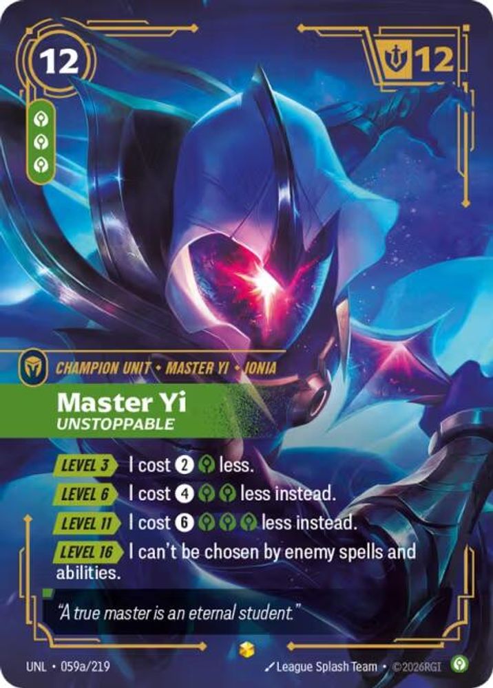 Master Yi - Unstoppable (Alternate Art) (059a/219) - [Unleashed Foil] (Riftbound TCG)