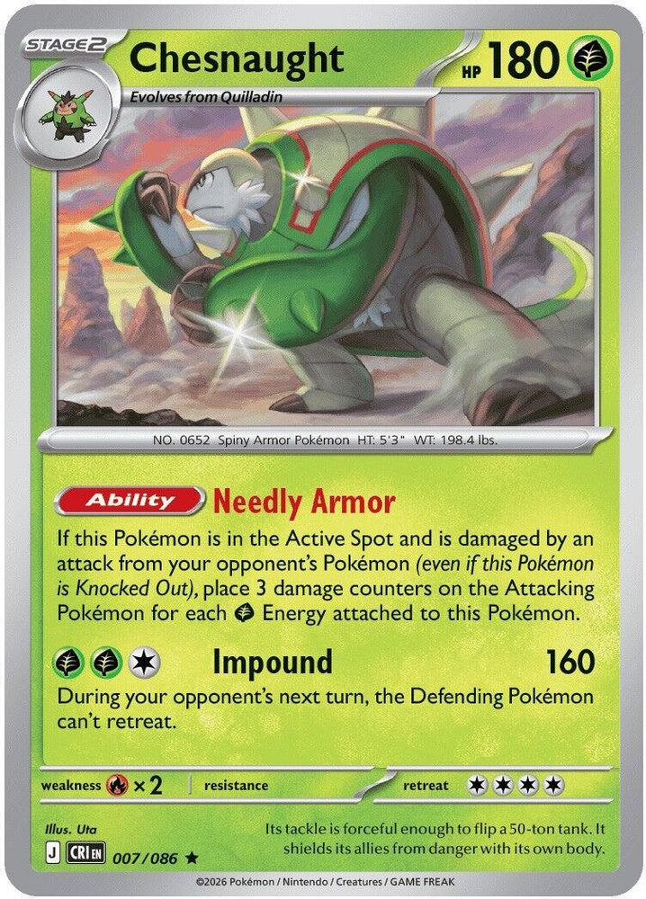 Chesnaught 007  - Reverse Holofoil ME04 Chaos Rising - Rare