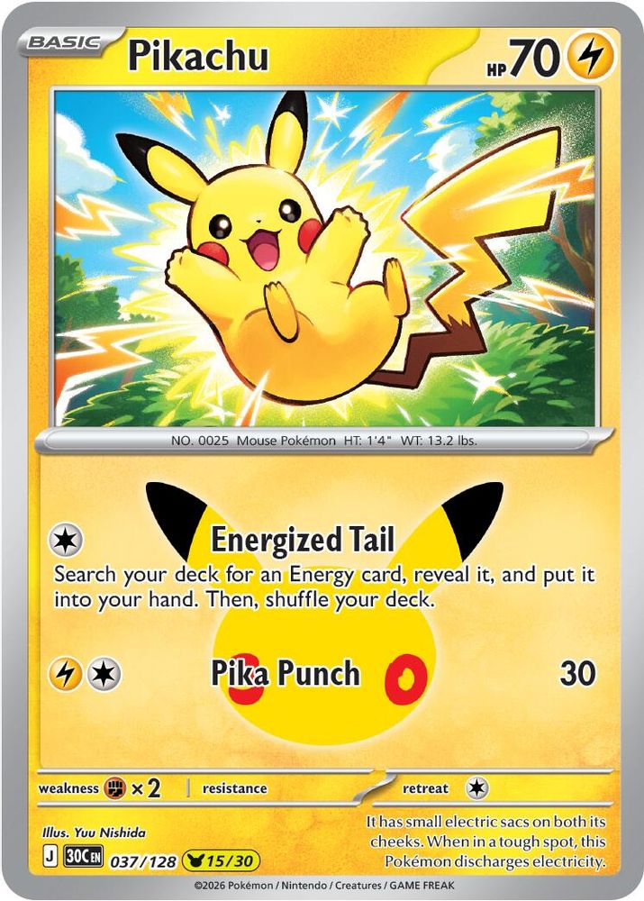Pikachu 037/128 - Holofoil ME 30th Celebration - None