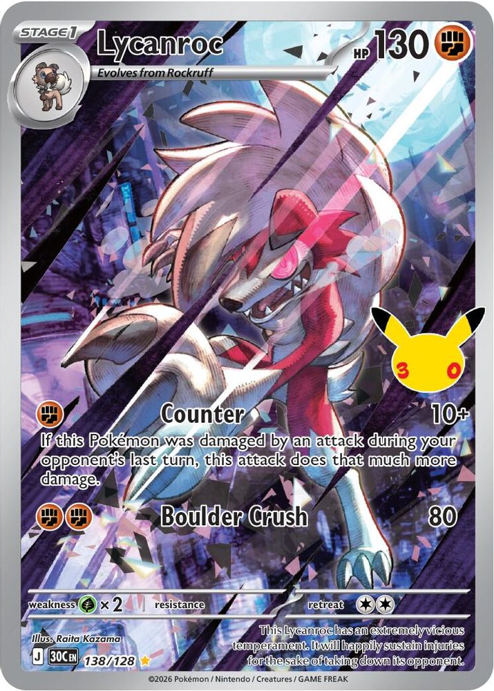 Lycanroc 138 - Holofoil ME 30th Celebration - Illustration Rare