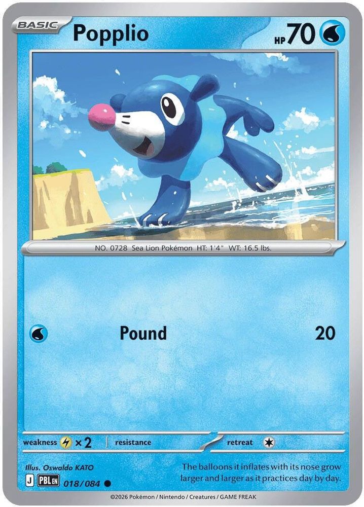 Popplio 018 - Reverse Holofoil ME05 Pitch Black - Common