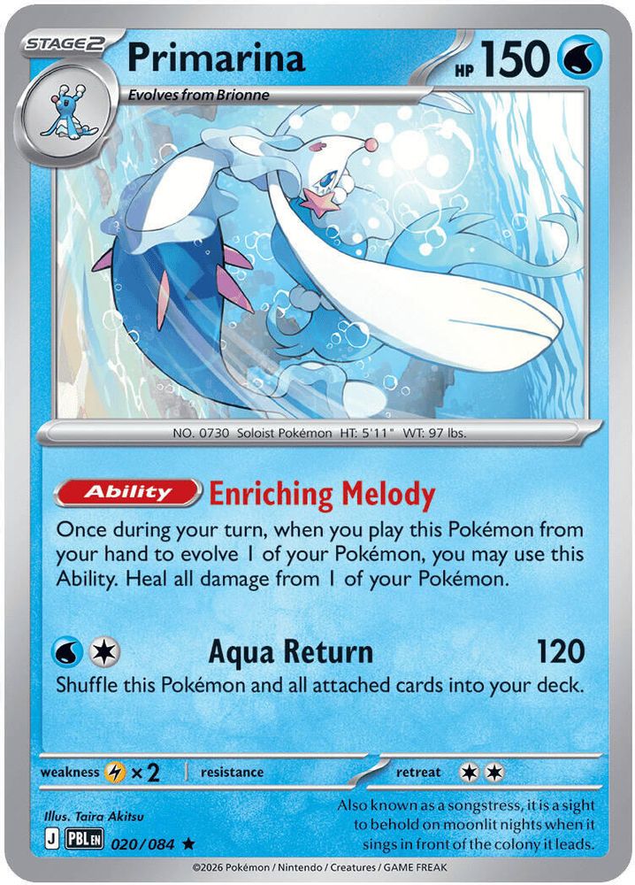 Primarina 020/084 - Reverse Holofoil ME05 Pitch Black - Rare