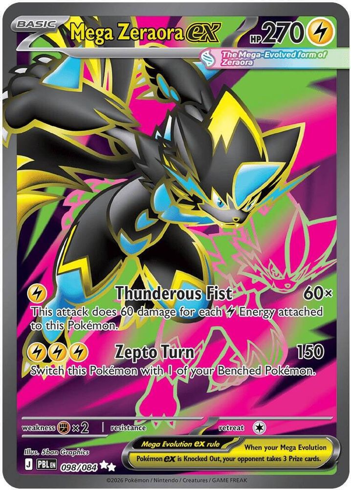 Mega Zeraora ex 098/084 - Holofoil ME05 Pitch Black - Ultra Rare