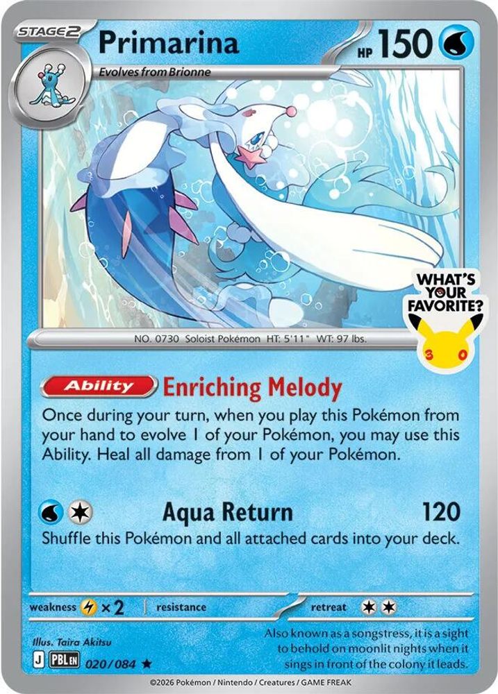 Primarina (What's Your Favorite Stamp) 020/084 - Holofoil Miscellaneous Cards & Products - Rare