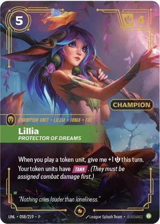 Lillia - Protector of Dreams (Champion) (058/219) - Riftbound Organized Play Promotional Cards Foil (Riftbound TCG)