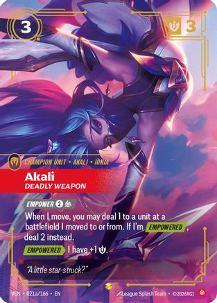 Akali - Deadly Weapon (Alternate Art) (021a/166) - Vendetta Foil (Riftbound TCG)