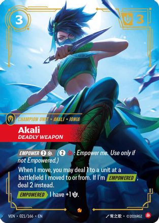 Akali - Deadly Weapon (021/166) - Vendetta Foil (Riftbound TCG)