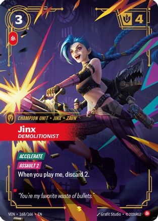 Jinx - Demolitionist (Overnumbered) (168/166) - Vendetta Foil (Riftbound TCG)