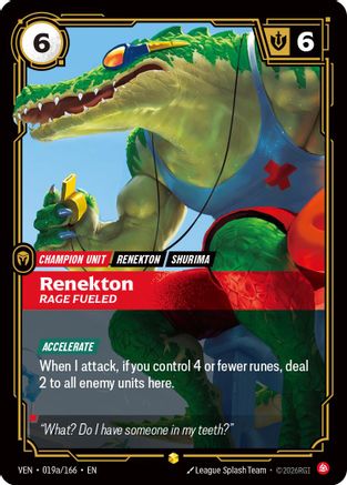 Renekton - Rage Fueled (Alternate Art) (019a/166) - Vendetta Foil (Riftbound TCG)