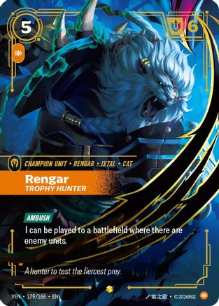 Rengar - Trophy Hunter (Overnumbered) (179/166) - Vendetta Foil (Riftbound TCG)