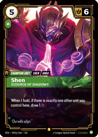 Shen - Scourge of Shadows (Alternate Art) (042a/166) - Vendetta Foil (Riftbound TCG)
