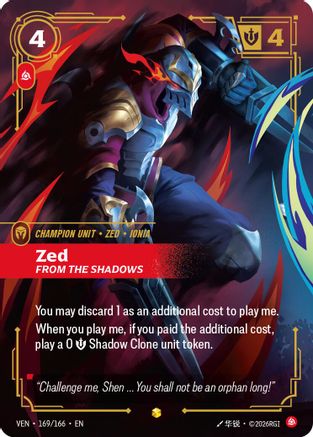Zed - From the Shadows (Overnumbered) (169/166) - Vendetta Foil (Riftbound TCG)