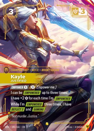 Kayle - Justified (Overnumbered) (185/166) - Vendetta Foil (Riftbound TCG)