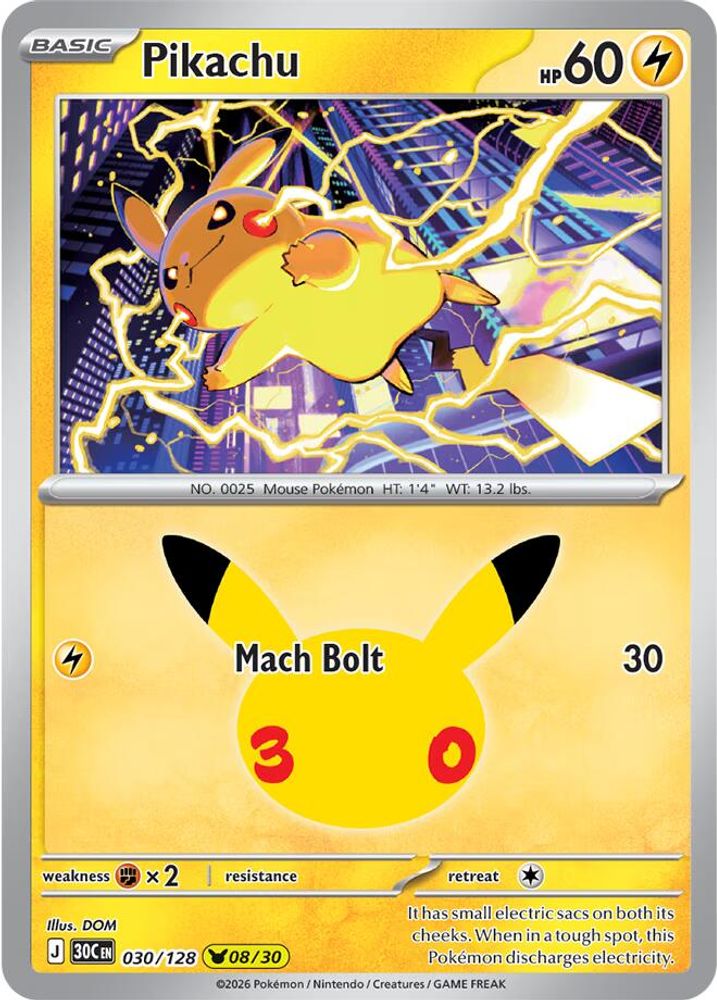 Pikachu 030/128 - Holofoil ME 30th Celebration - None