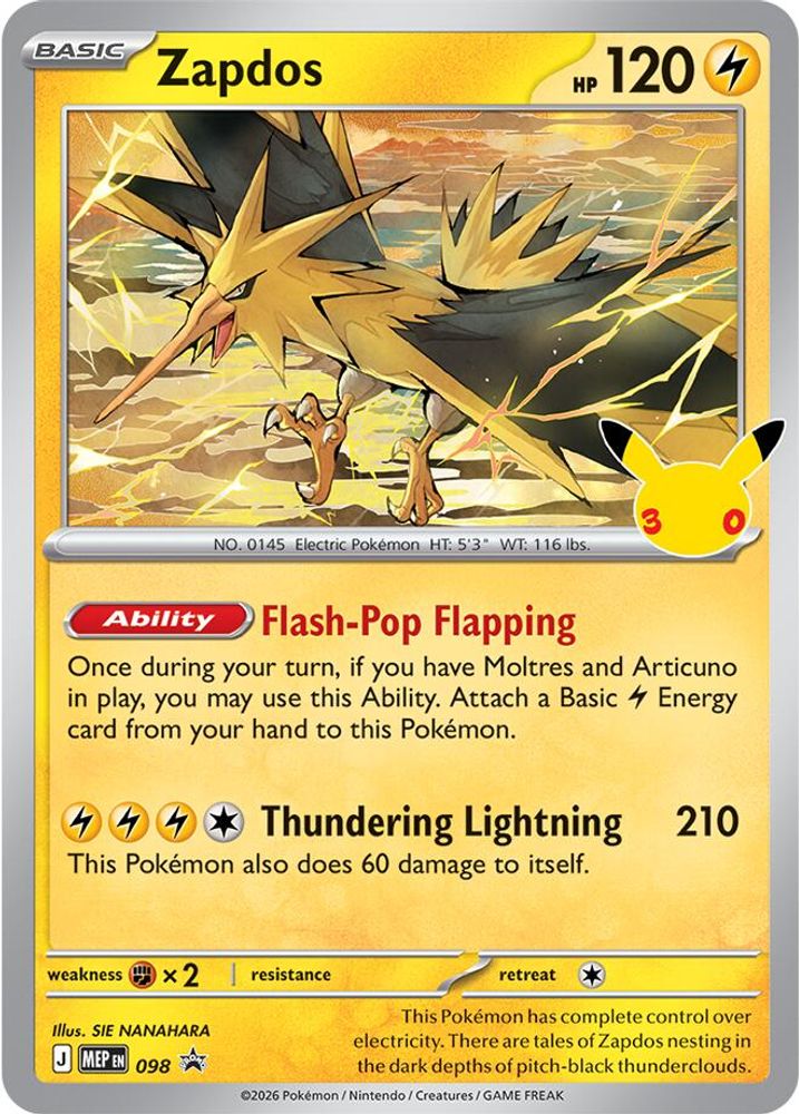 Zapdos (30th Celebration) 098 - Holofoil ME Mega Evolution Promo - Promo