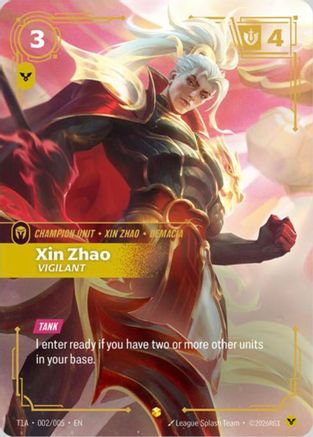 Xin Zhao, Vigilant (T1 Worlds Champion Player Bundle) (T1A 002/005) - Riftbound Promotional Cards Foil (Riftbound TCG)