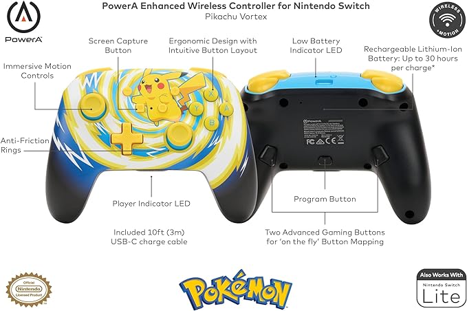 Nintendo Switch Enhanced Wireless Controller - Pikachu Vortex