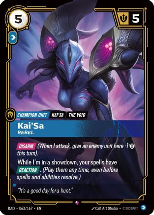 Kai'Sa, Rebel (063/167) - Radiance Foil (Riftbound TCG)