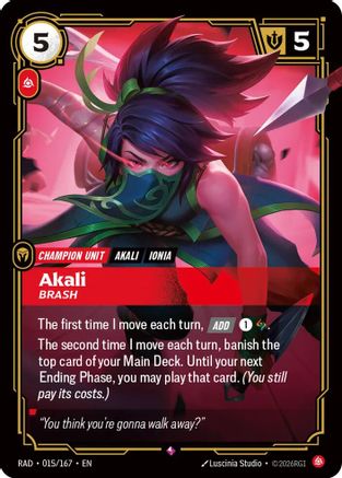 Akali, Brash (015/167) - Radiance Foil (Riftbound TCG)