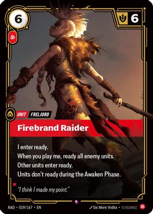 Firebrand Raider (019/167) - Radiance Foil (Riftbound TCG)