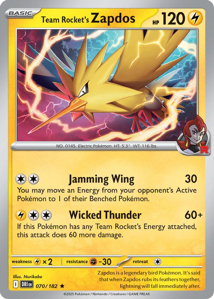 Team Rocket's Zapdos 070/182 Deck Exclusives - Rare