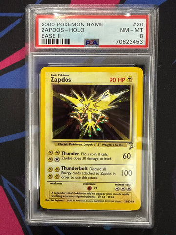 Zapdos (20/130) Holo [Base Set 2] Graded PSA 8
