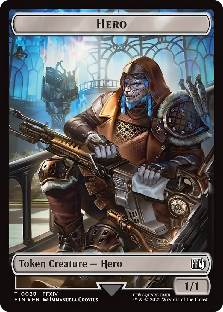 Bird // Hero (0028) Double-Sided Token (Surge Foil) [FINAL FANTASY Commander Tokens]