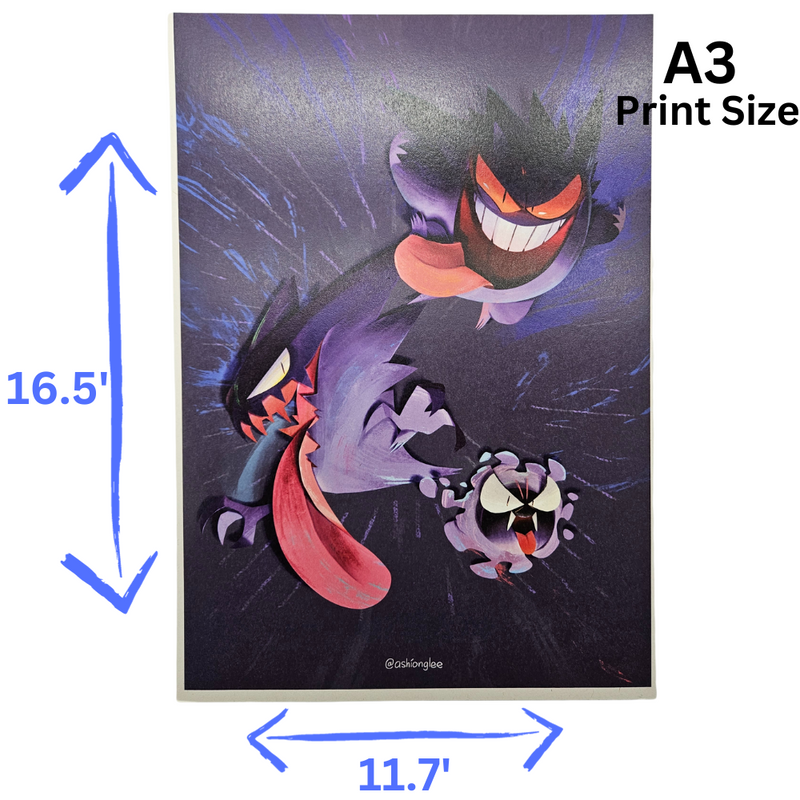 Gastly, Haunter & Gengar Family Pokemon Poster Print