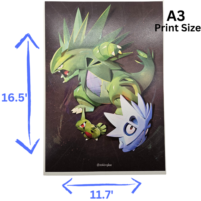 Larvitar, Pupitar & Tyranitar Family Pokemon Poster Print
