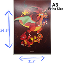 Charmander, Charmeleon & Charizard Family Pokemon Poster Print